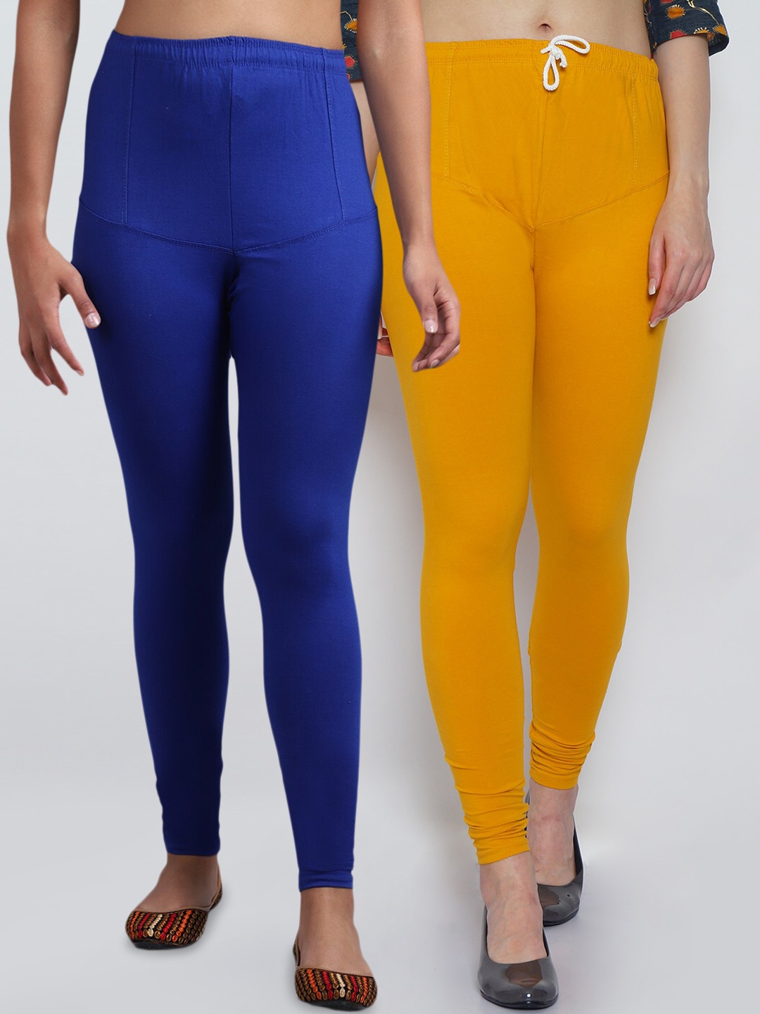 

GRACIT Women Pack Of 2 Blue & Yellow Solid Plus Size Churidar-Length Leggings