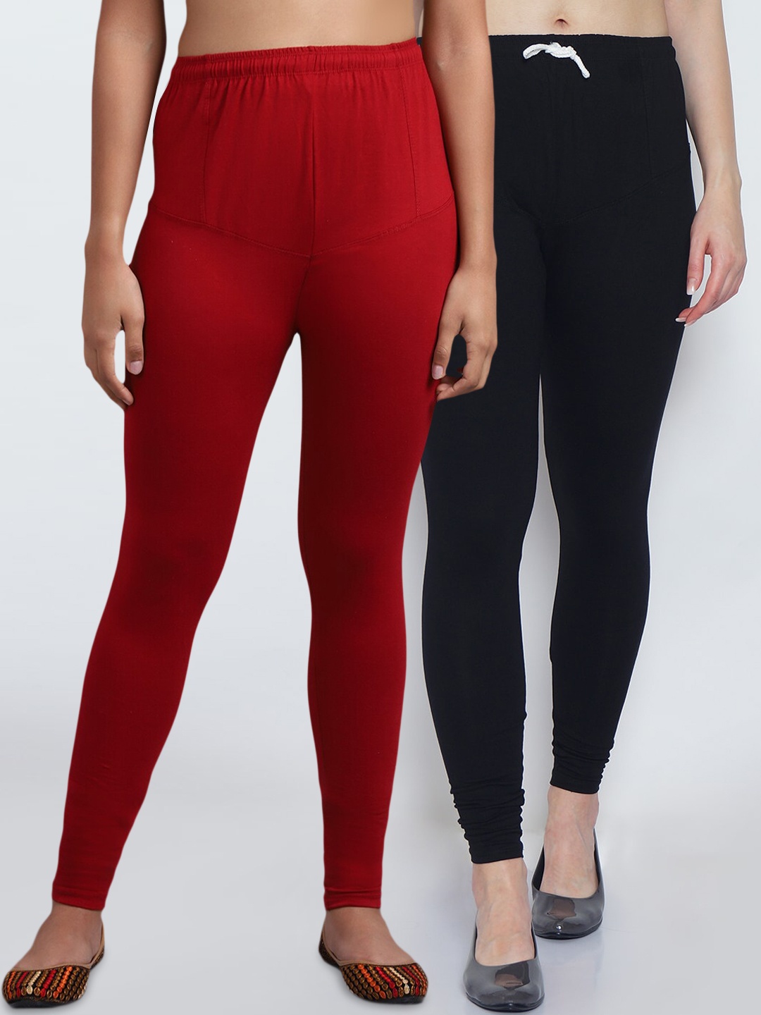 

GRACIT Women Marron And Black Pack Of 2 Solid Churidar-Length Leggings