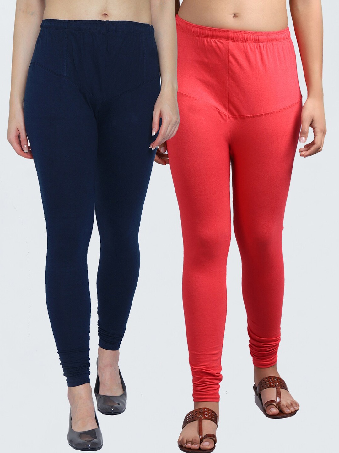 

GRACIT Pack Of 2 Solid Churidar-Length Leggings, Orange