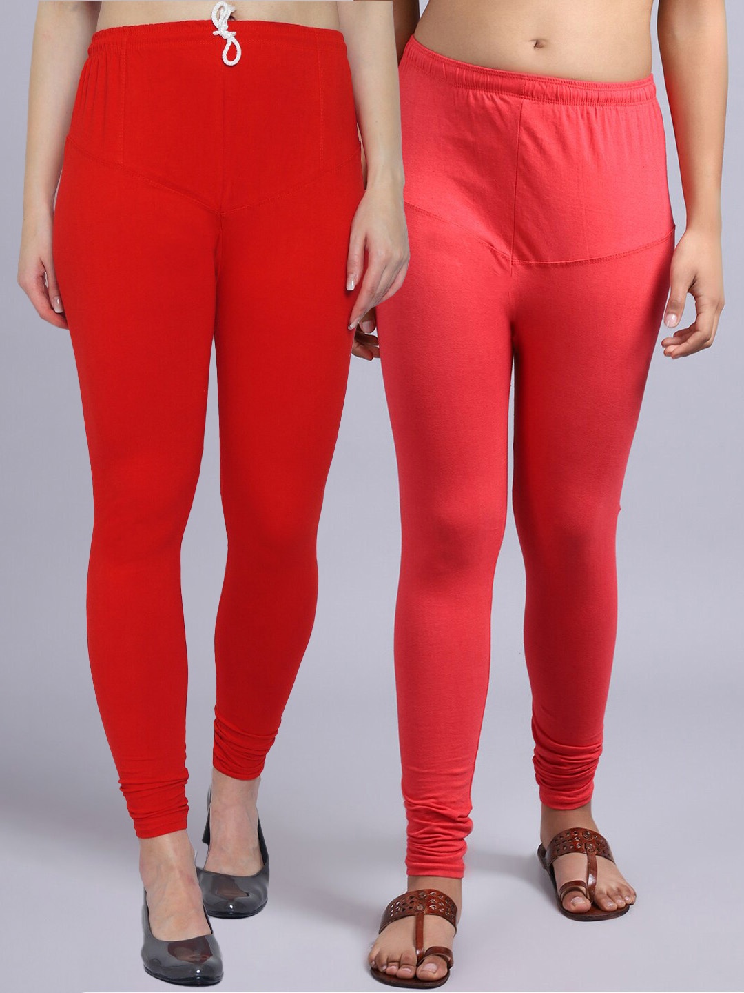 

GRACIT Women Set of 2 Red & Peach Solid Churidar-Length Leggings