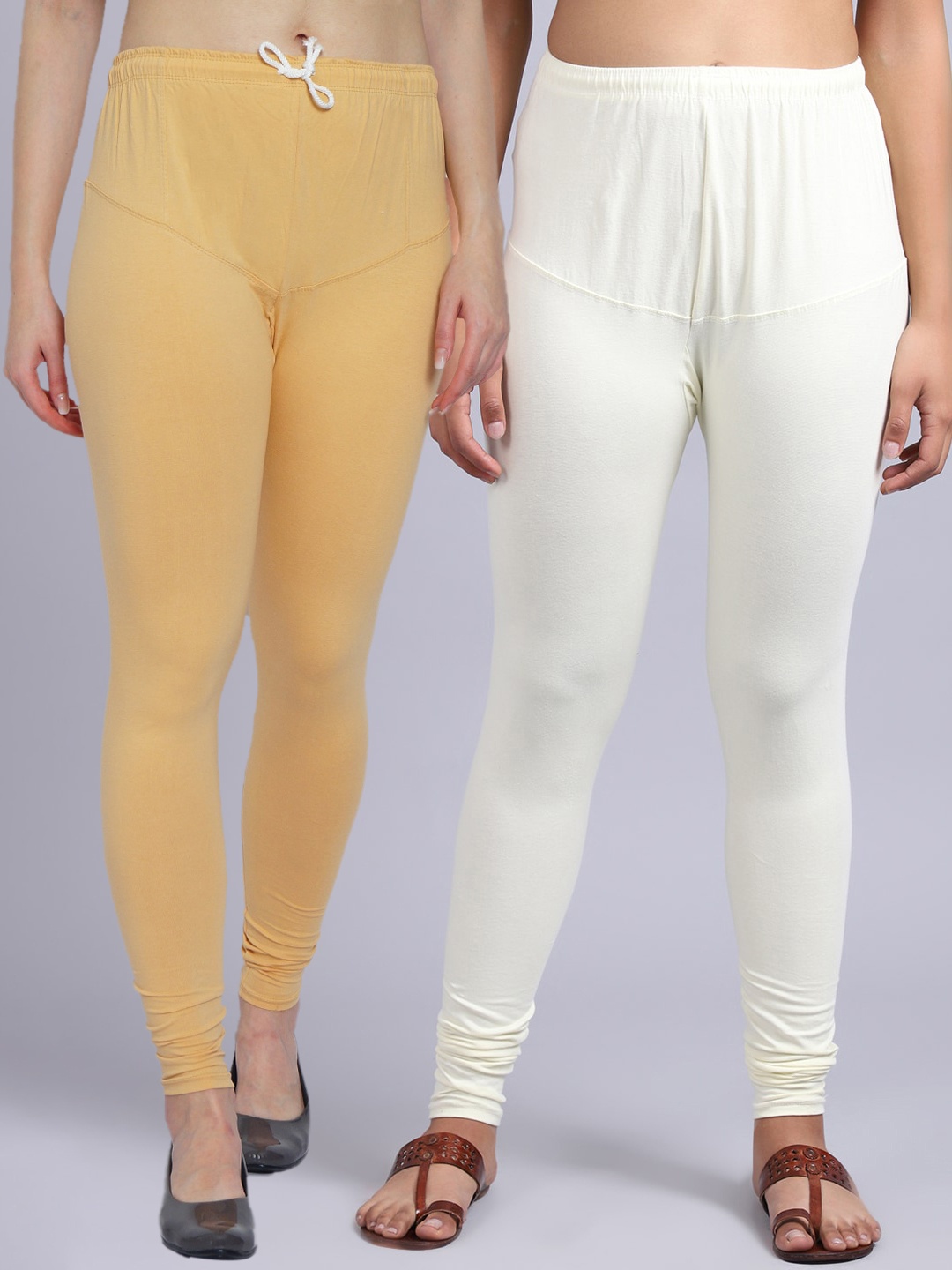 

GRACIT Pack Of 2 Women Off White Solid Churidar-Length Leggings, Beige