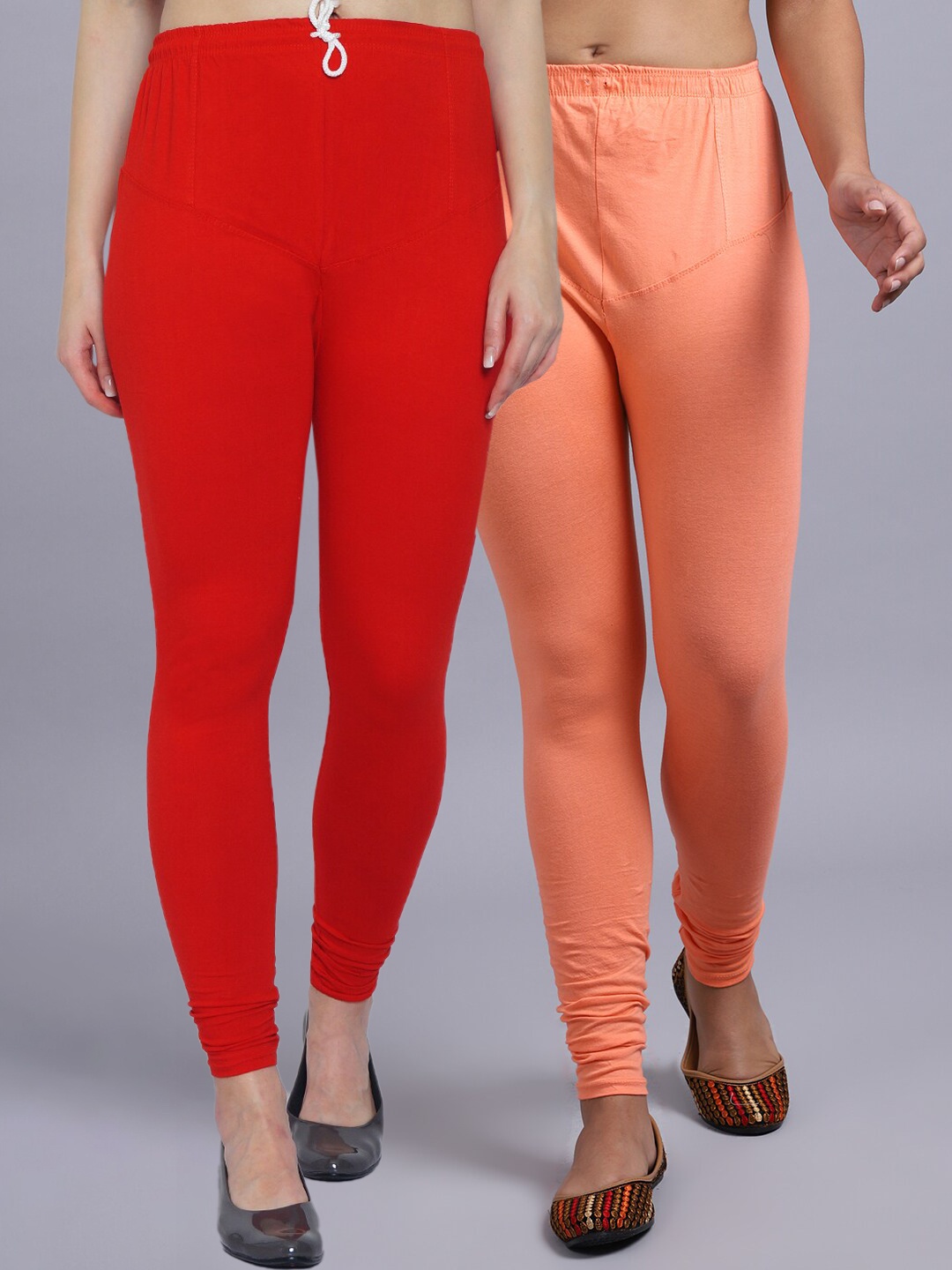 

GRACIT Women Red & Peach Set of 2 Solid Churidar length Leggings