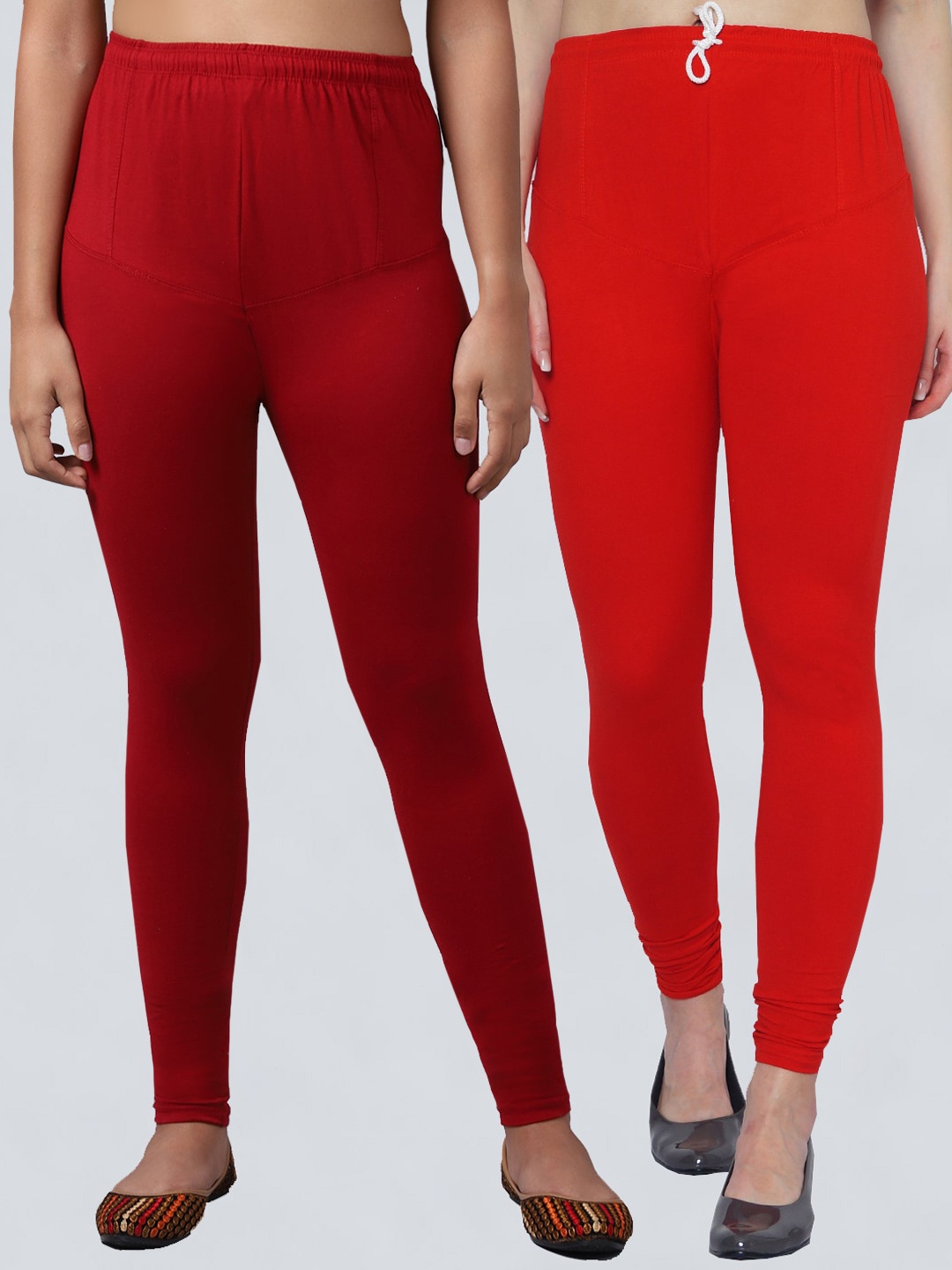 

GRACIT Women Pack Of 2 Solid Churidar-Length Leggings, Red