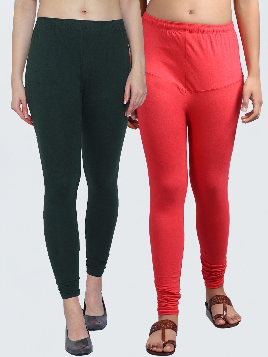 

GRACIT Women Pack Of 2 Solid Ankle-Length Leggings, Green