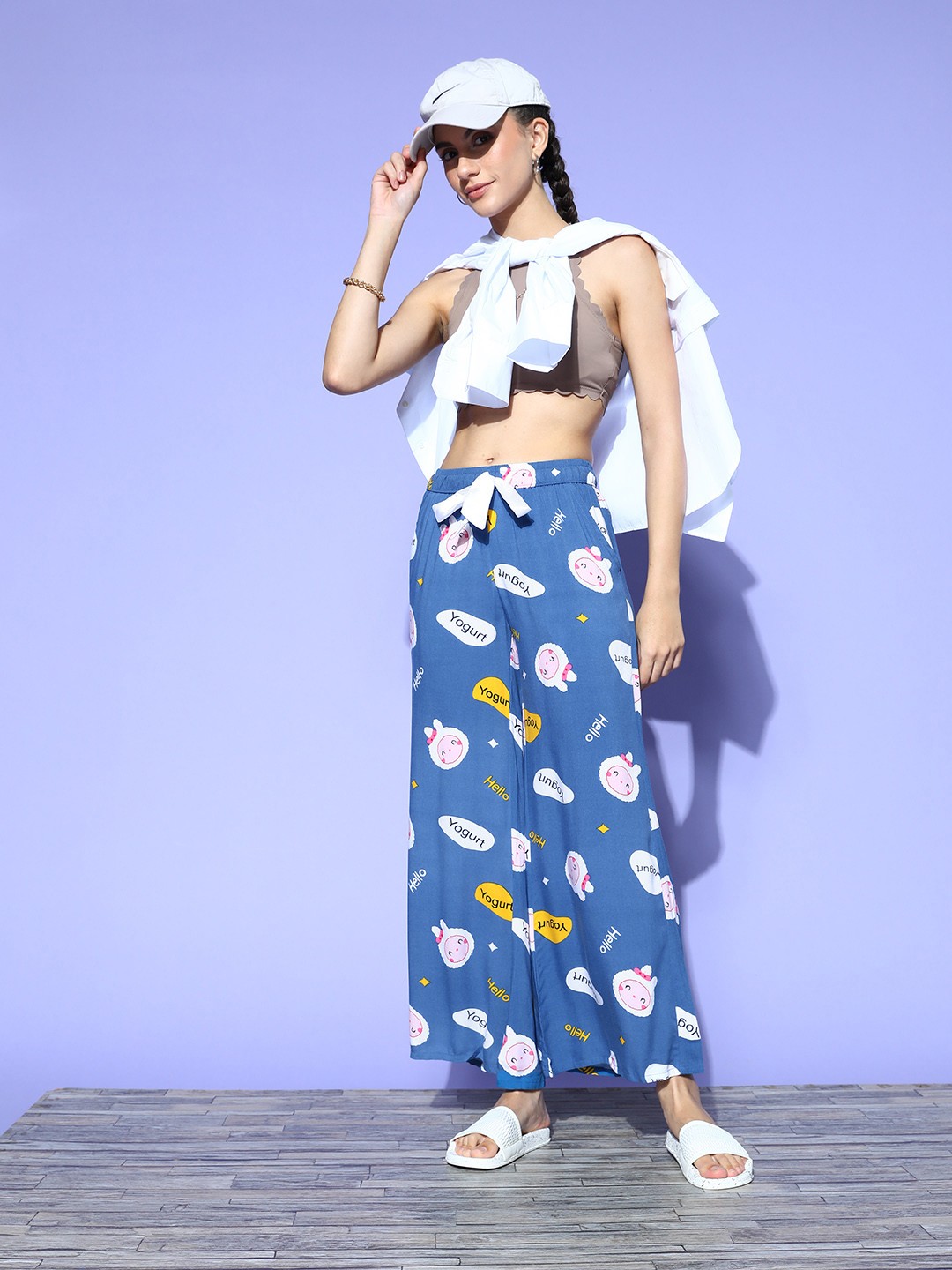 

Sweet Dreams Women Classy Blue Printed Twist & Knot Lounge Pants
