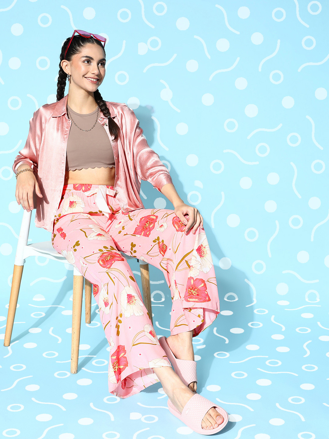 

Sweet Dreams Women Pink Printed Twist & Knot Lounge Pants