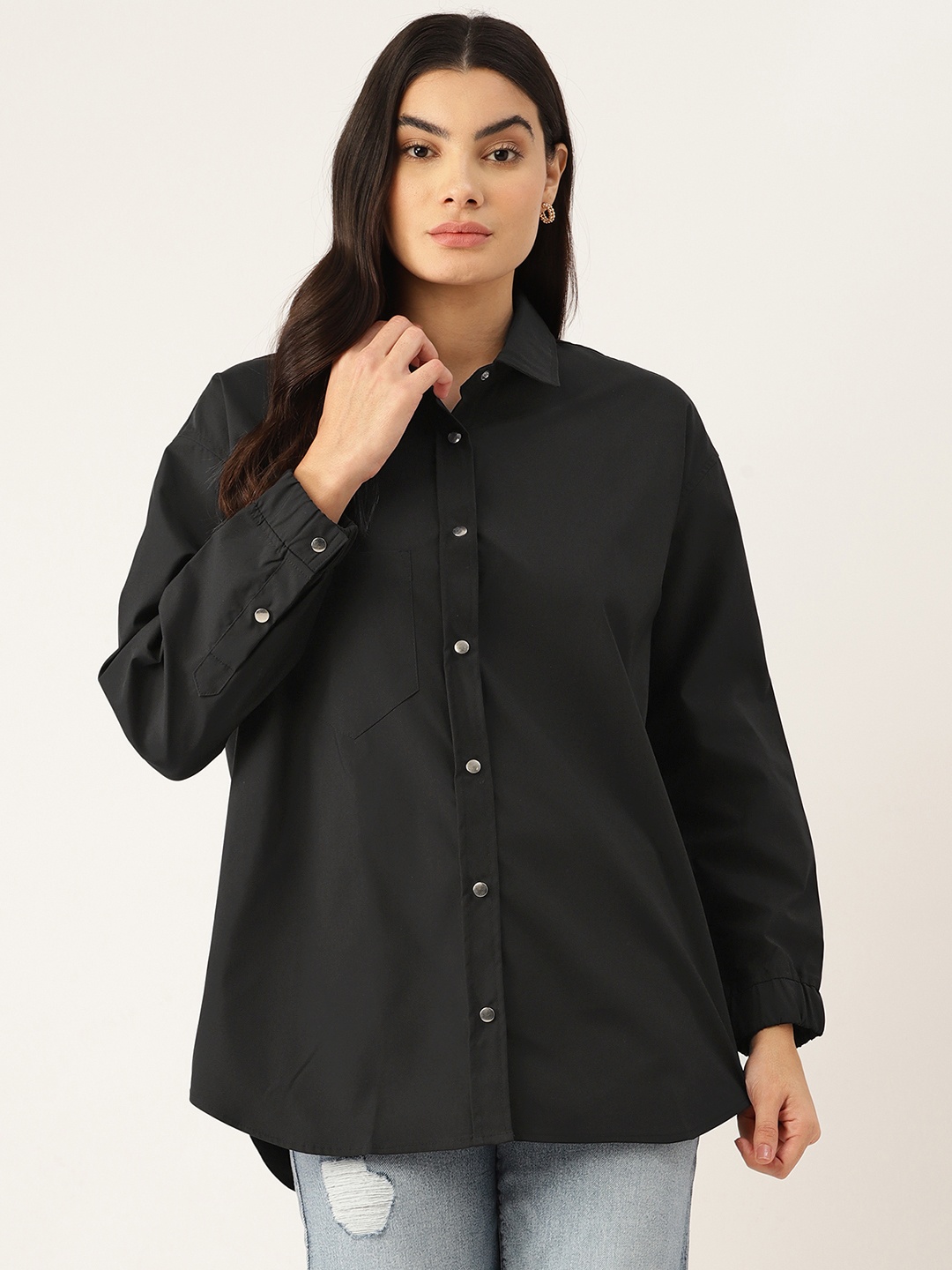 

FOREVER 21 Opaque Longline Oversized Shirt, Black