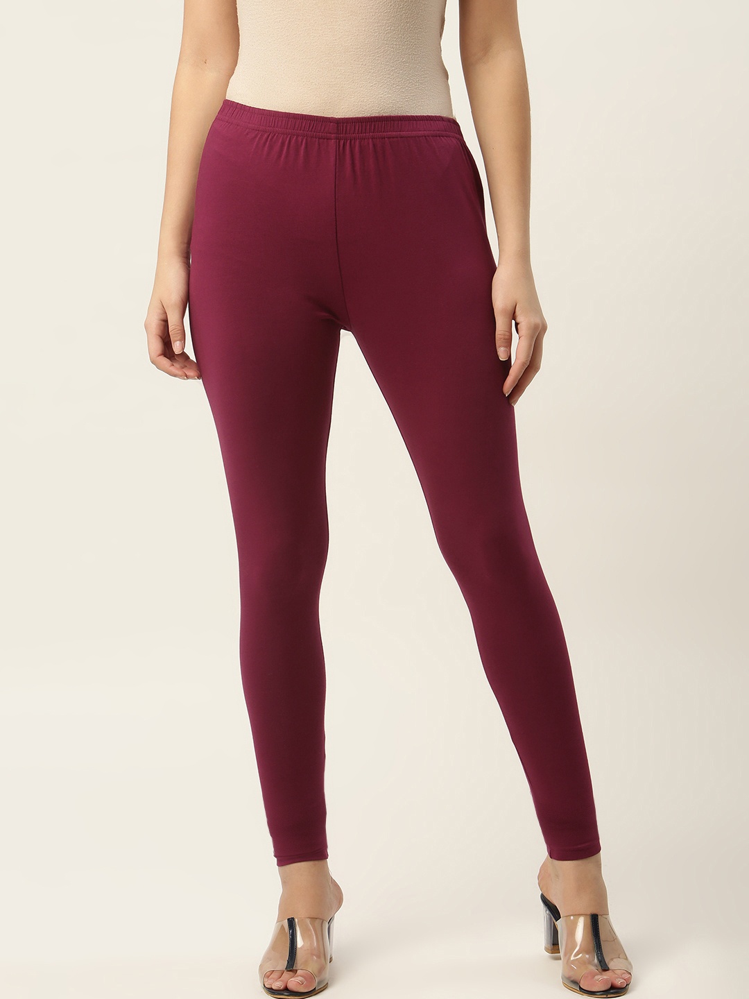 

Ms.Lingies Women Burgundy Solid Ankle-Length Leggings