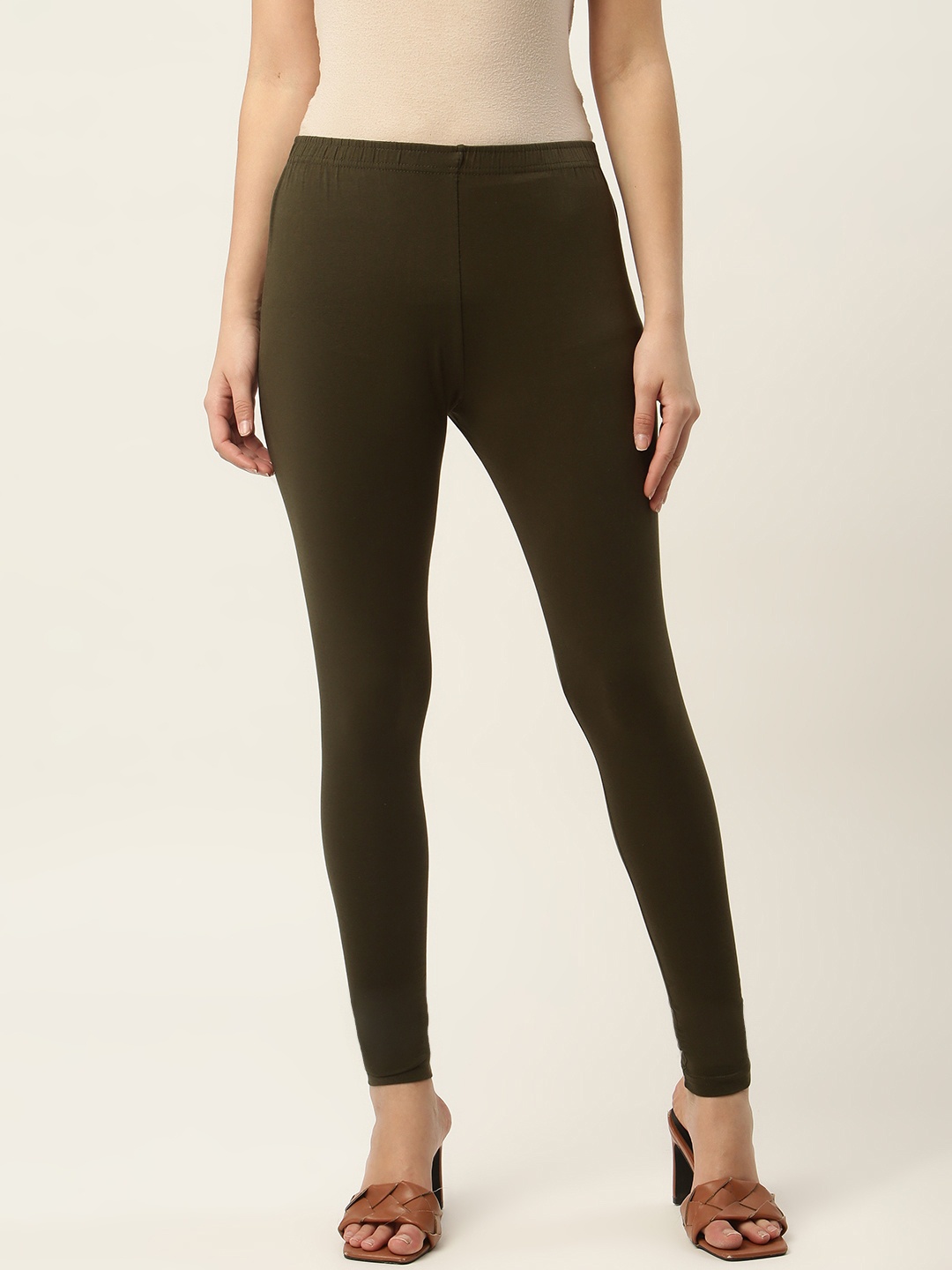 

Ms.Lingies Women Olive Green Solid Ankle-Length Leggings