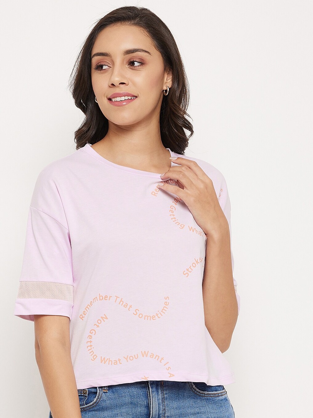 

Madame Women Mauve Printed Drop-Shoulder Sleeves Top