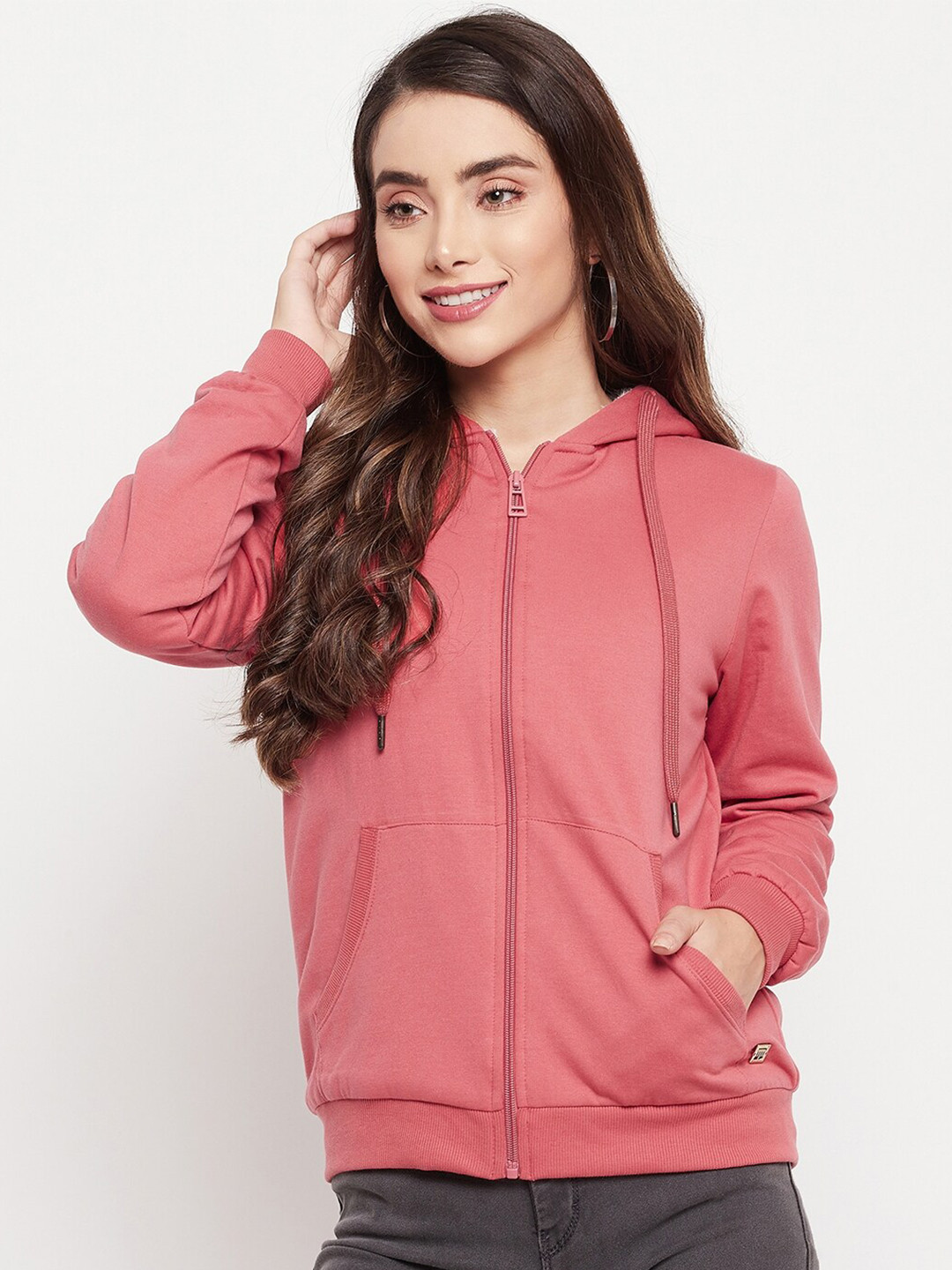 

Madame Women Red Solid Hooded Sweatshirt