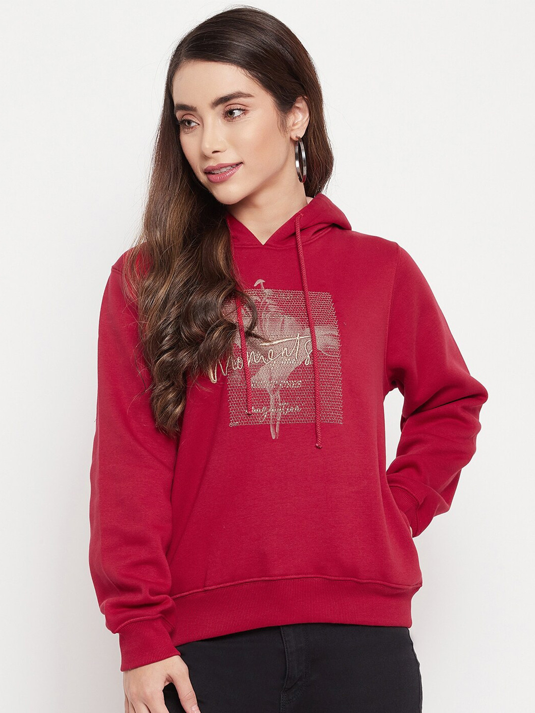 

Madame Women Maroon Printed Sweatshirt