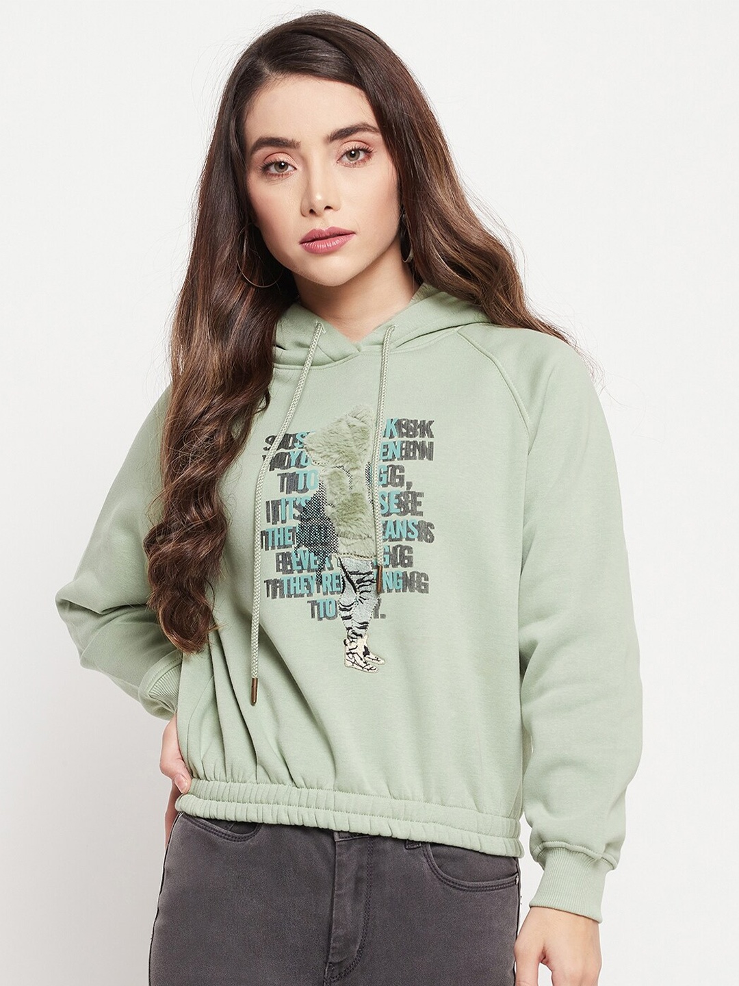 

Madame Women Sea Green Printed Sweatshirt