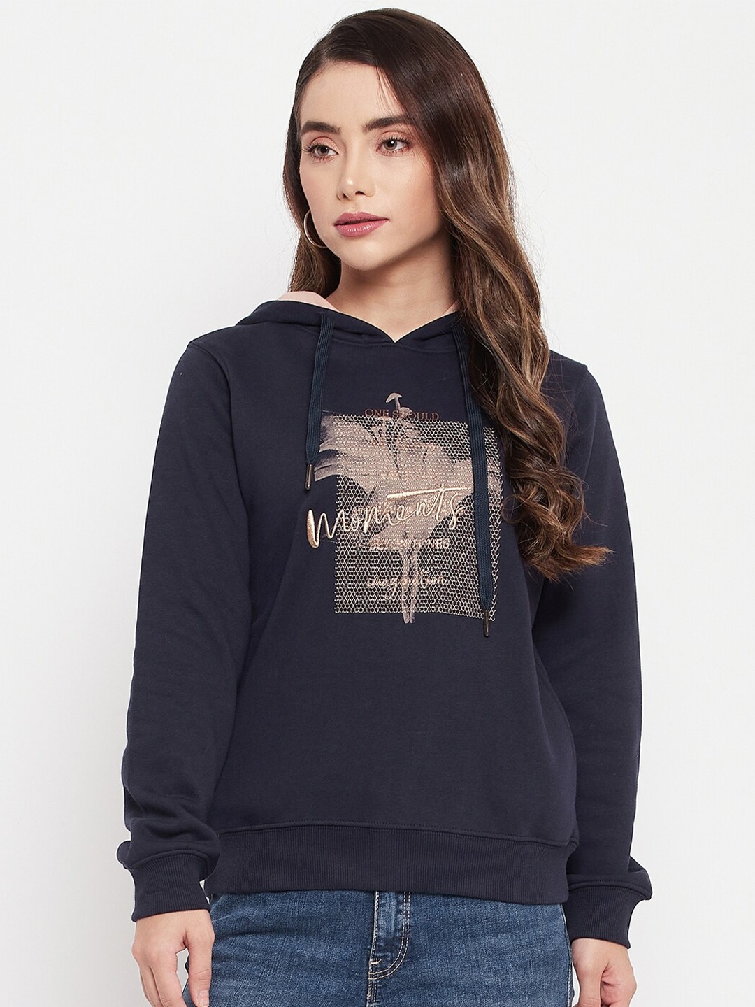 

Madame Women Navy Blue Printed Sweatshirt