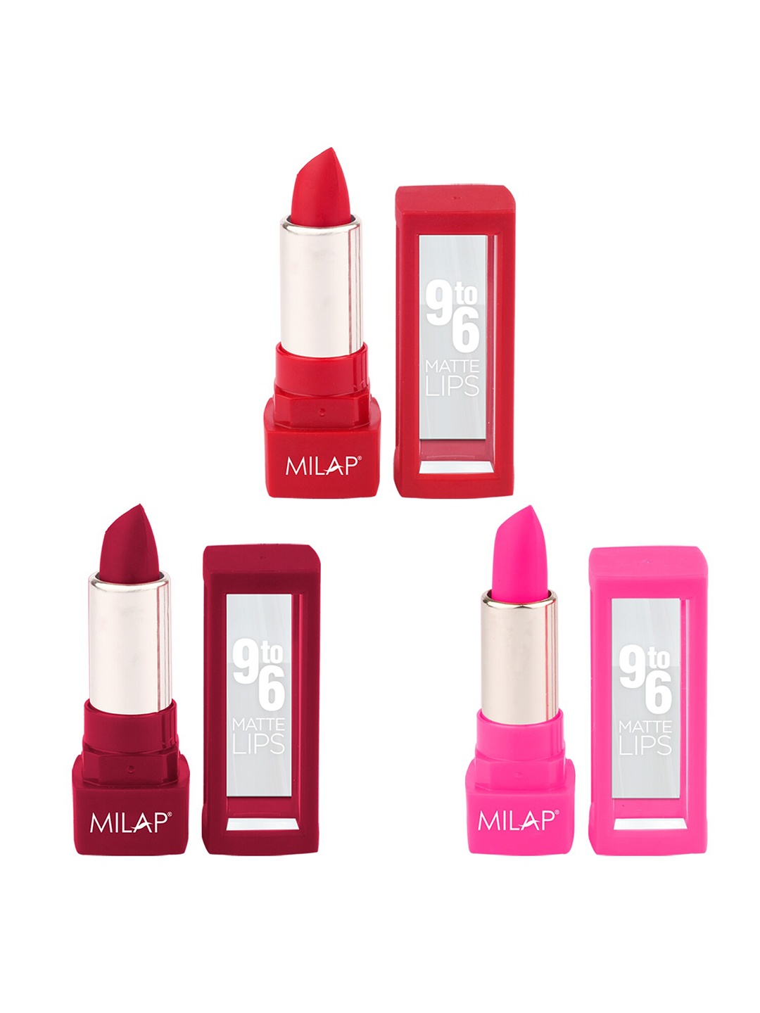 

MILAP Set Of 3 9to6 Matte Lips Lipstick 4.2g Each - Manhattan Rose + Demon Daze + Uncensored, Pink