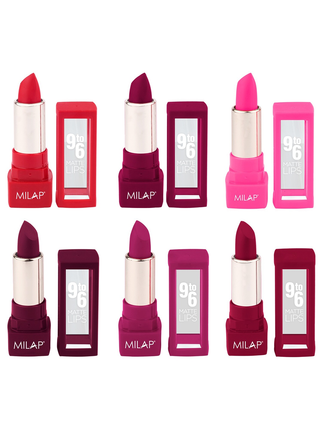 

MILAP Set Of 6 9to6 Matte Lips Lipstick - 4.2g Each, Pink