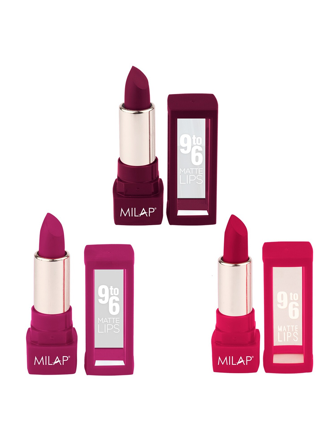 

MILAP Set Of 3 9to6 Matte Lips Lipstick 4.2g Each - Cloud 9 + Laroosh + Glamorous, Pink