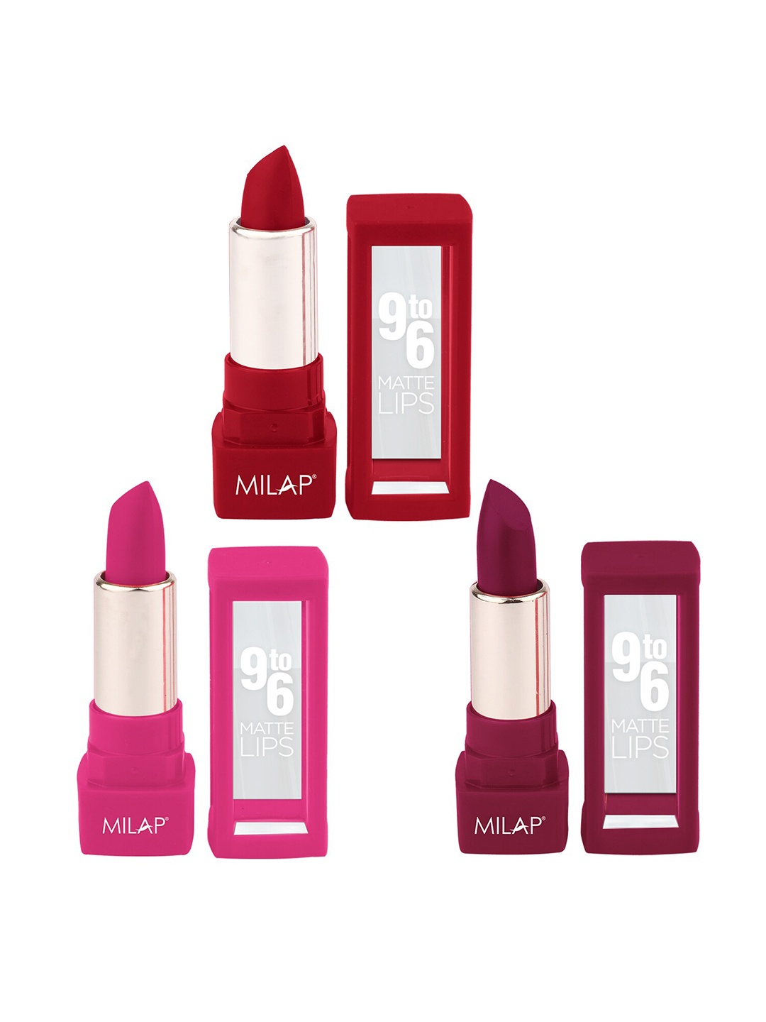 

MILAP Set of 3 9 to 6 Matte Lipstick, Red