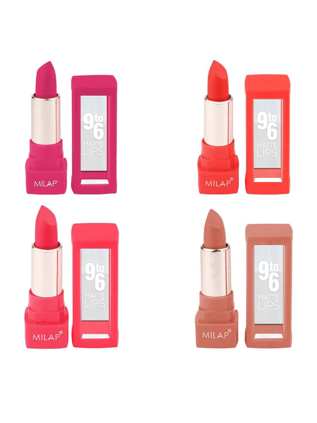 

MILAP Set of 4 9to6 Long Wear Matte Lipsticks - 4.2g each, Red
