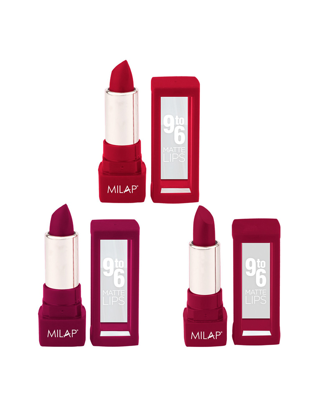 

MILAP Set of 3 9 to 6 Paraben Free Crayon Matte Lipstick 4.2g, Red