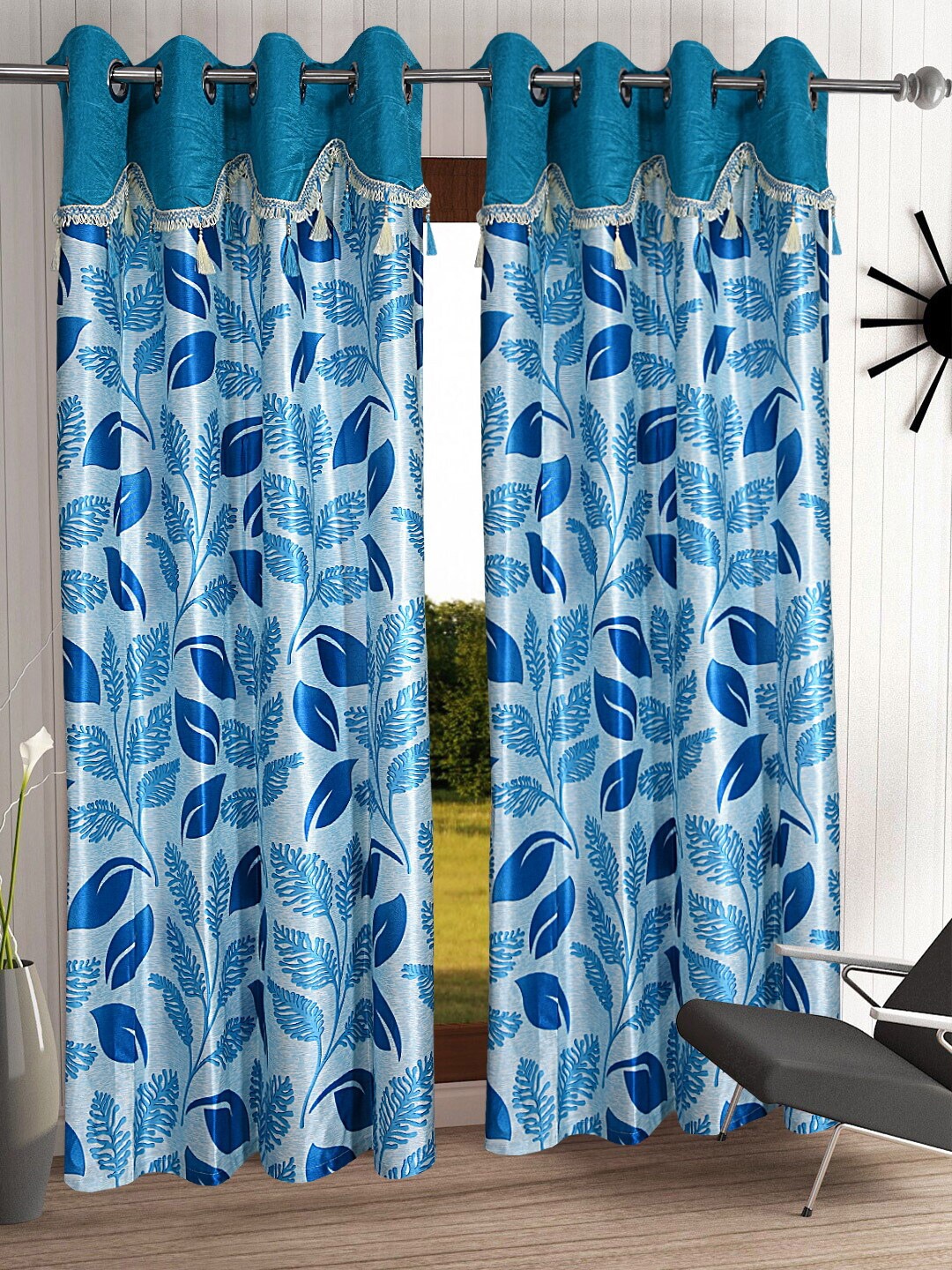 

Cortina Blue Set Of 2 Floral Door Curtain