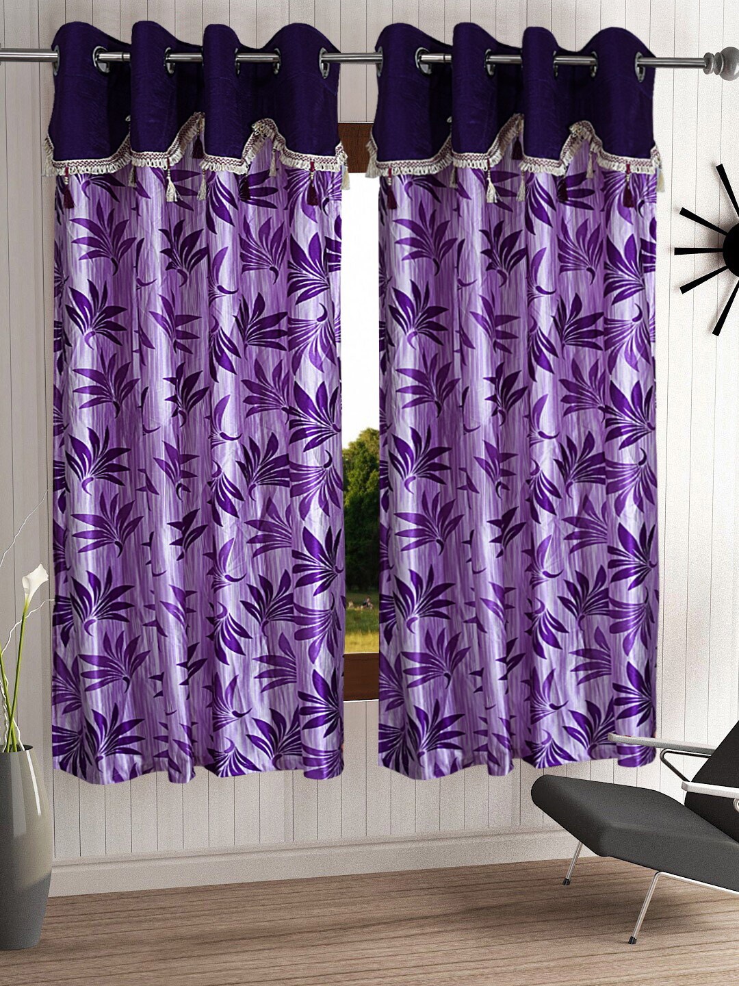 

Cortina Purple Set of 2 Floral Window Curtain