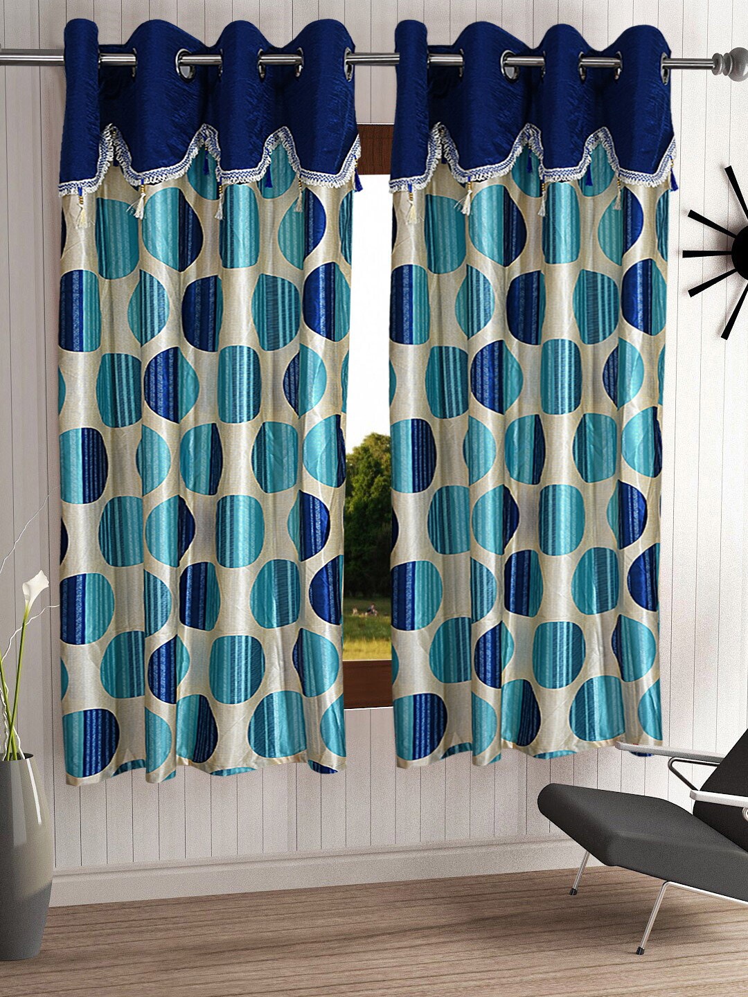 

Cortina Blue & Beige Set of 2 Geometric Window Curtains