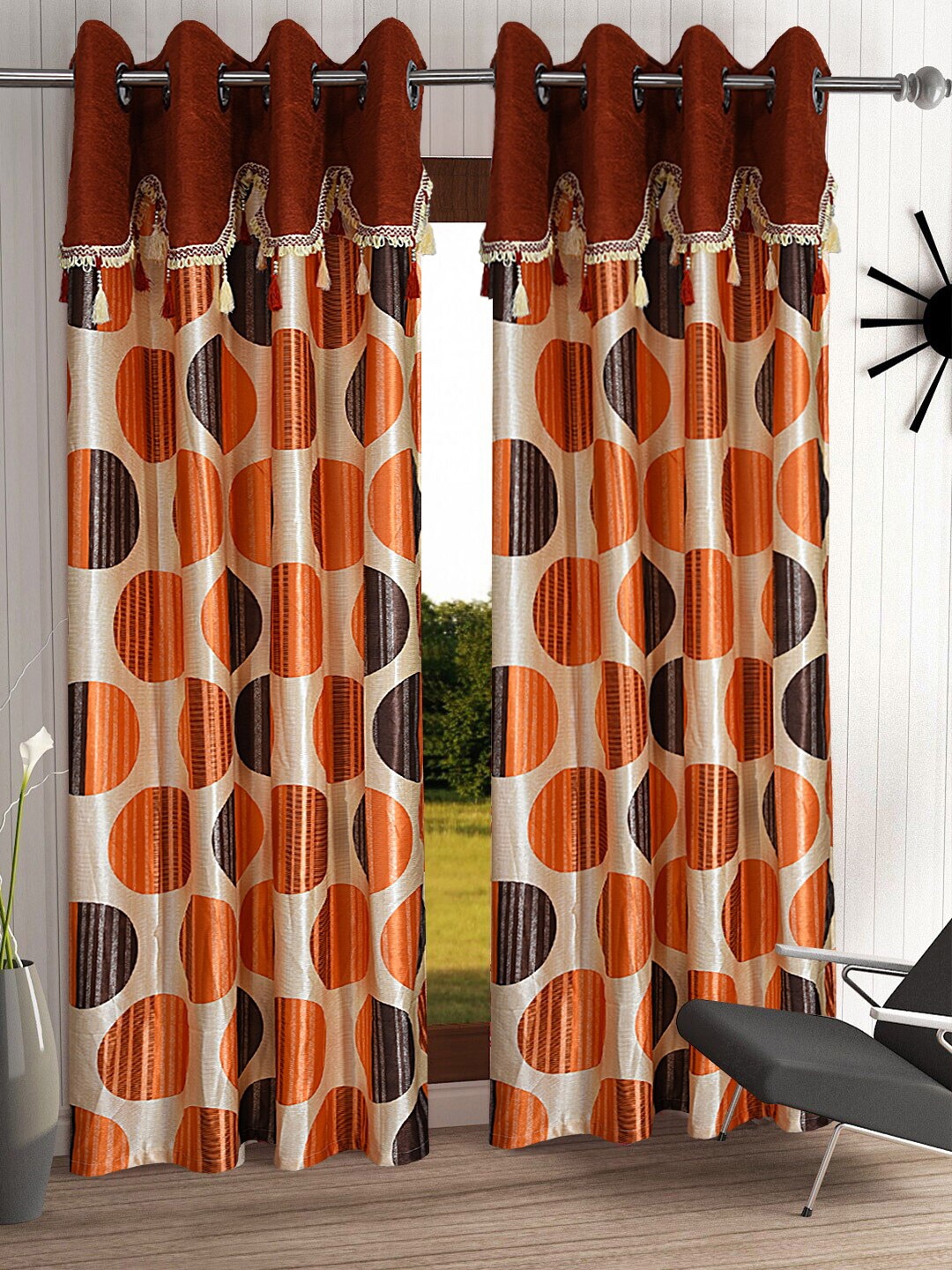 

Cortina Orange & Beige Set of 2 Geometric Door Curtain