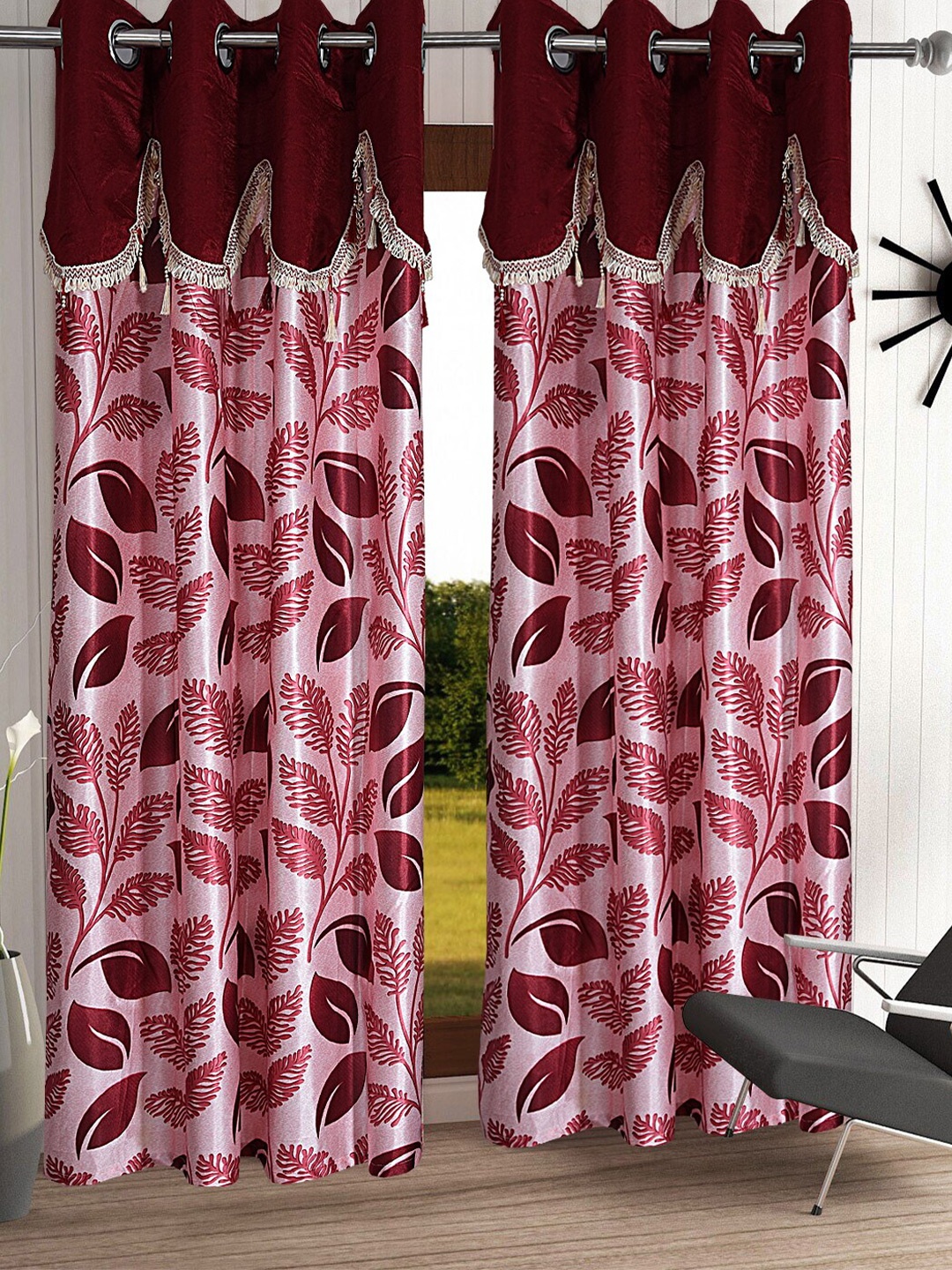 

Cortina Maroon & Pink Set of 2 Floral Long Door Curtain