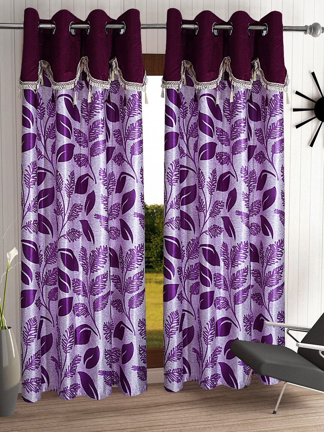 

Cortina Purple & Burgundy Set of 2 Floral Door Curtain