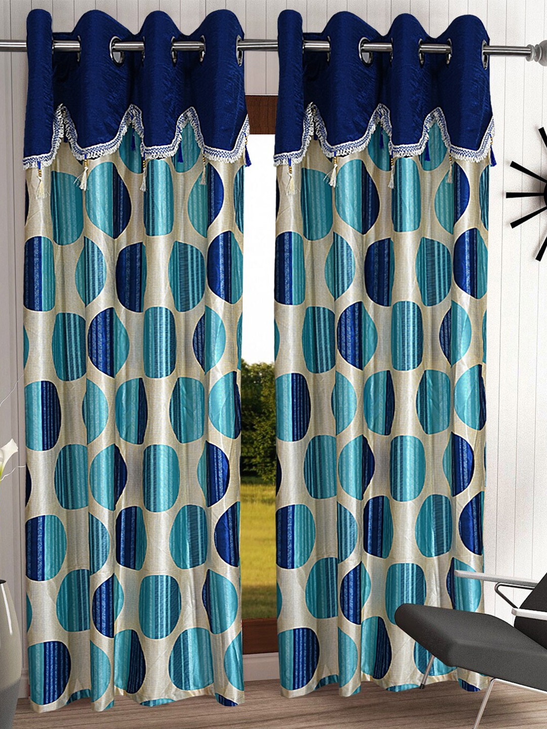 

Cortina Blue & White Set of 2 Floral Long Door Curtain