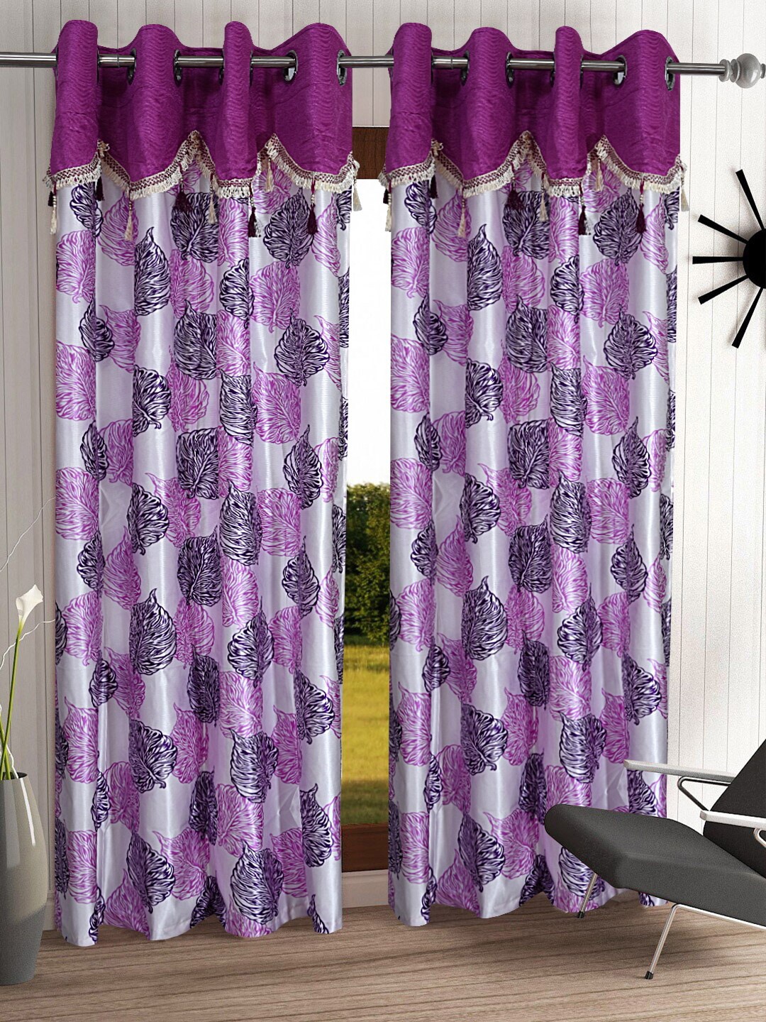 

Cortina Purple & Silver-Toned Set of 2 Floral Long Door Curtain