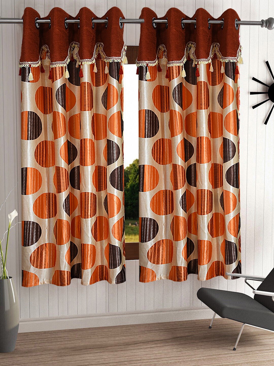 

Cortina Orange & Maroon Set of 2 Floral Window Curtain