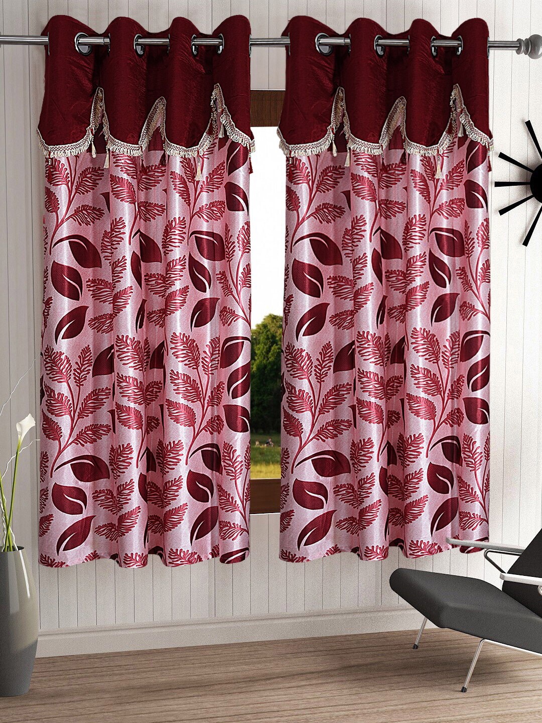 

Cortina Maroon Set of 2 Floral Window Curtain