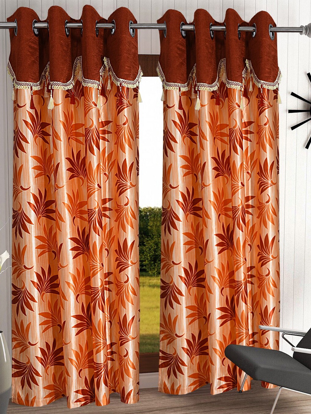 

Cortina Orange Set of 2 Floral Long Door Curtain