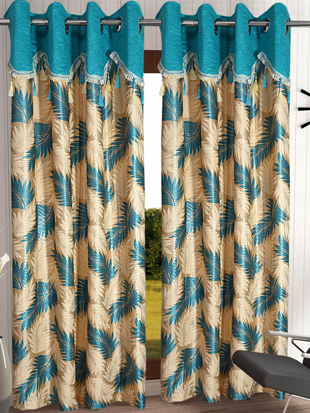 

Cortina Blue & Beige Set of 2 Floral Door Curtain