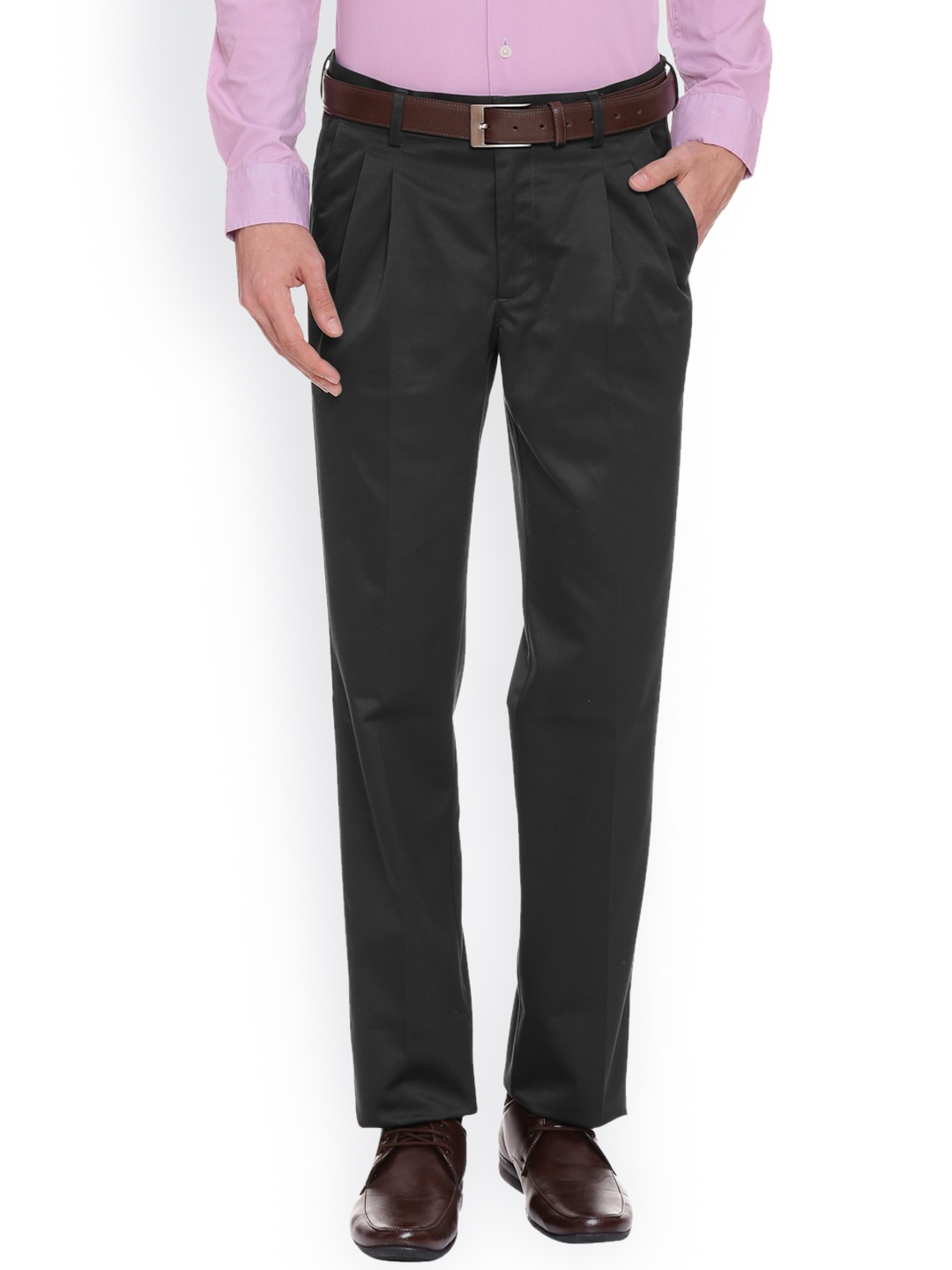 

Van Heusen Men Grey Regular Fit Solid Regular Trousers