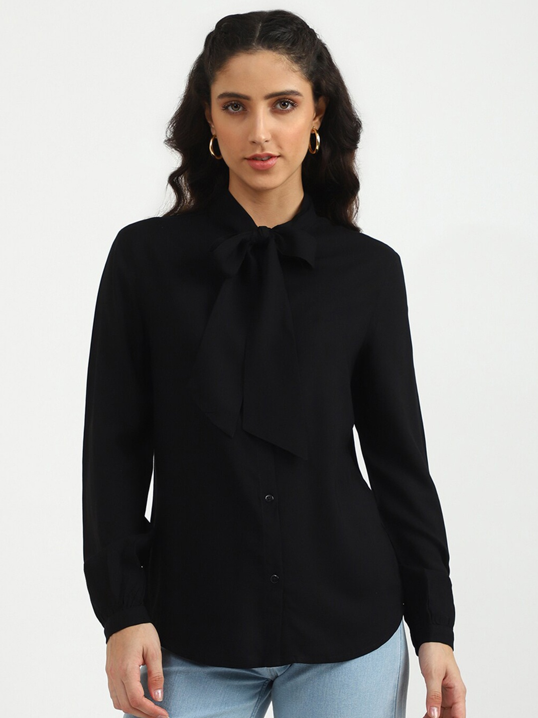 

United Colors of Benetton Black Tie-Up Neck Shirt Style Top