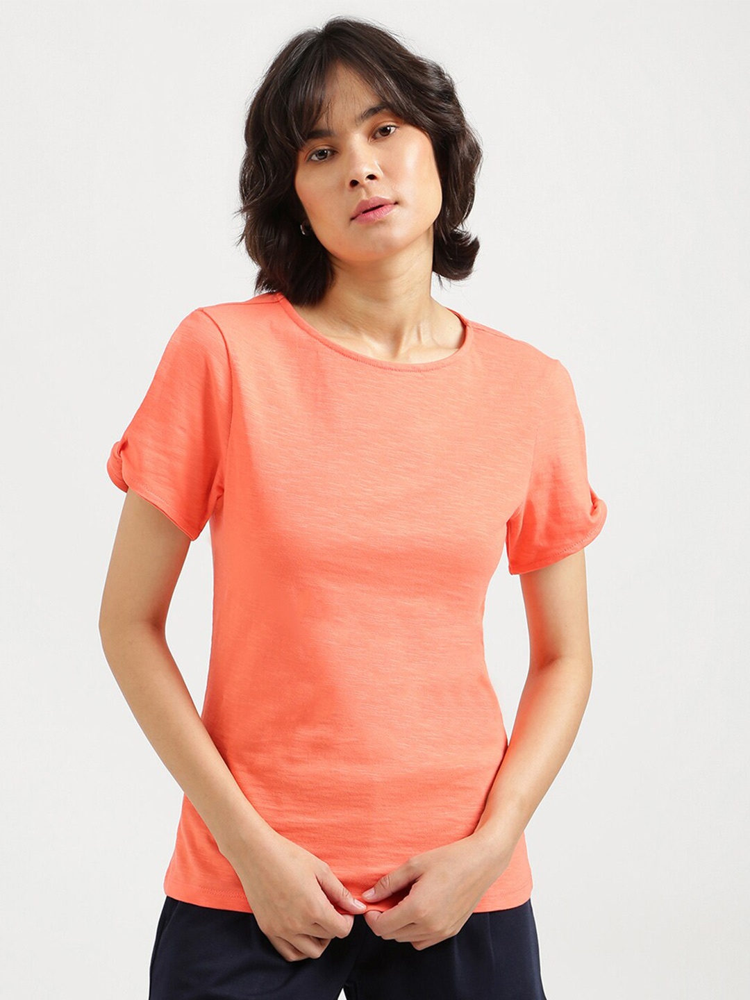 

United Colors of Benetton Women Short Sleeve Coral Top