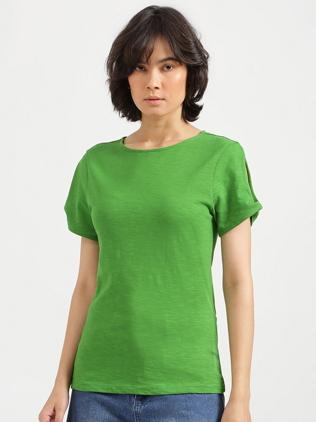 

United Colors of Benetton Women Green Short Sleeve Top