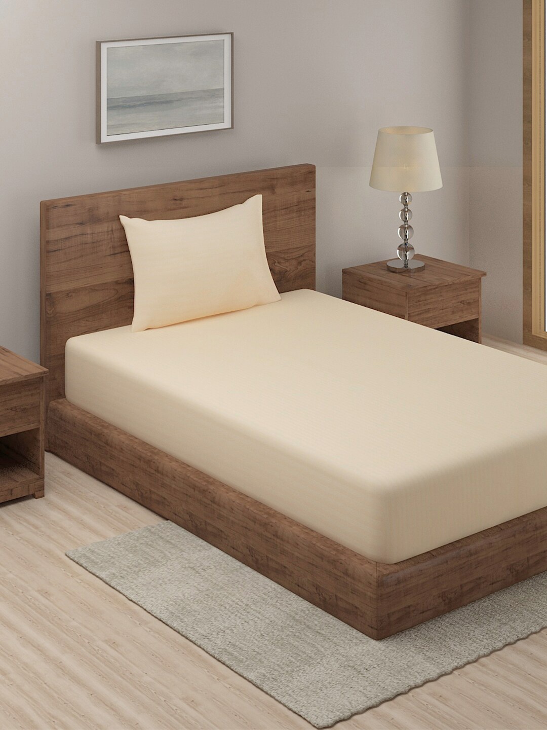 

TAG 7 Beige 210 TC Single Bedsheet with 1 Pillow Cover