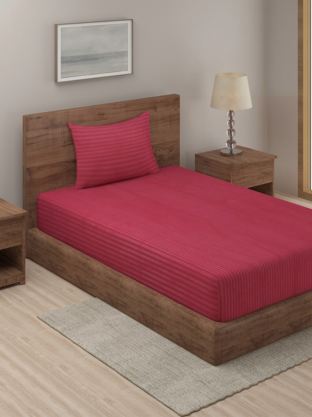 

TAG 7 Maroon Striped 210 TC Single Bedsheet with 1 Pillow Covers