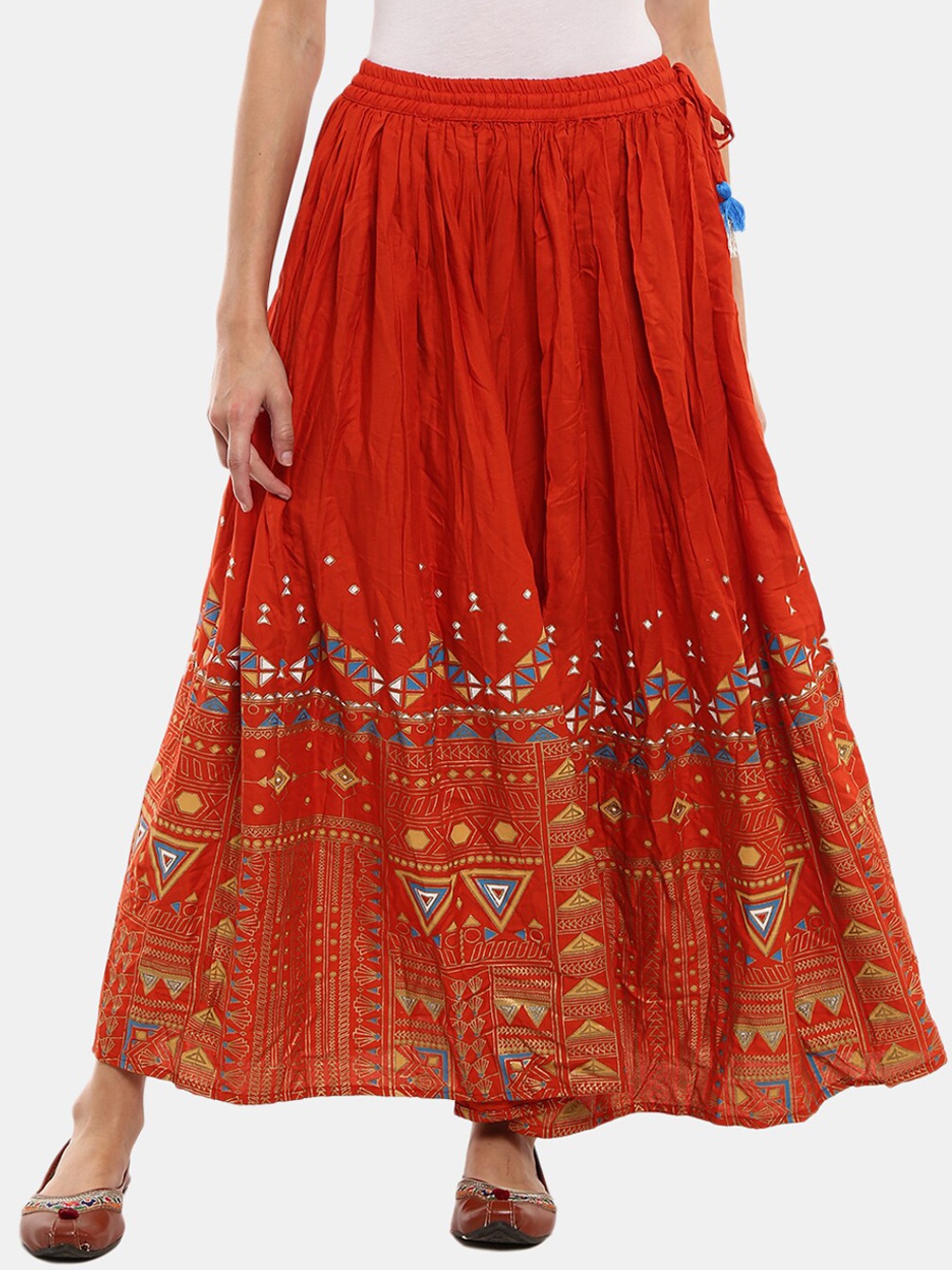 

V-Mart Women Orange & Yellow Printed Flared Maxi Skirt