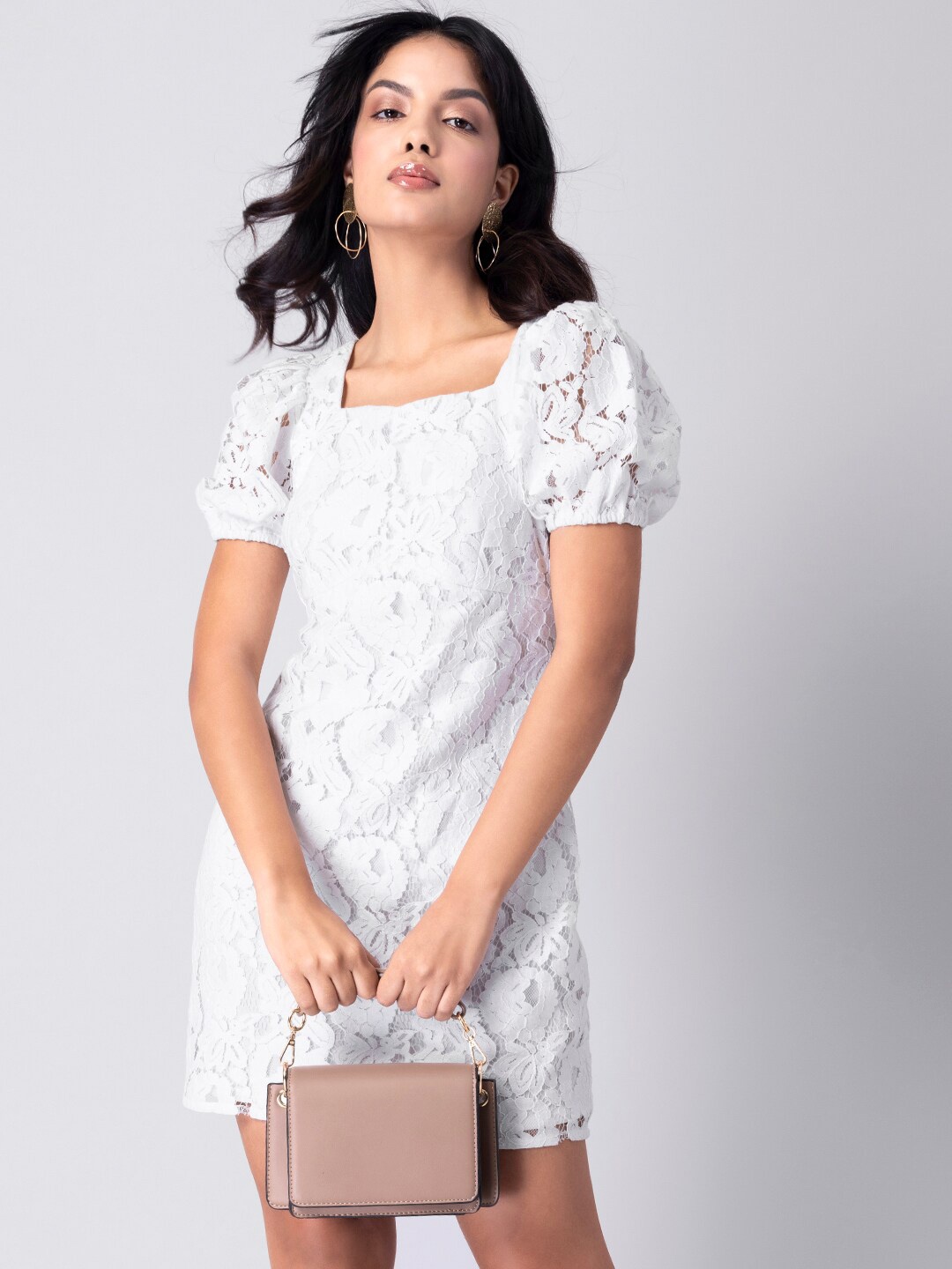 

FabAlley White Lace Sheath Mini Dress