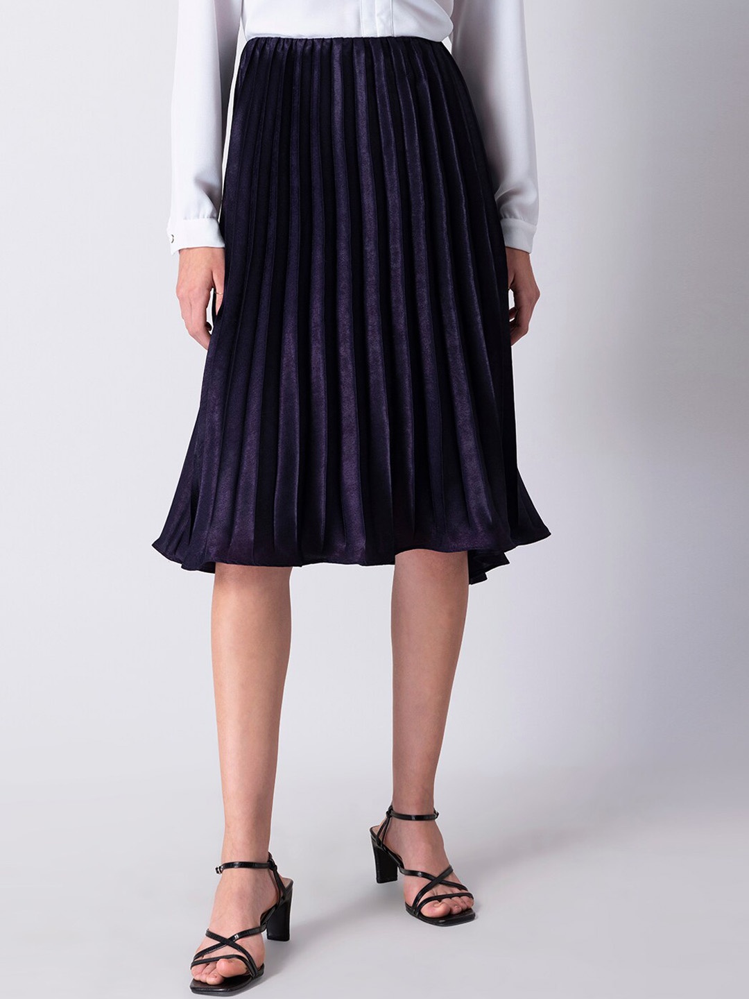 

FabAlley Women Purple Solid A-Line Pleated Midi Skirt