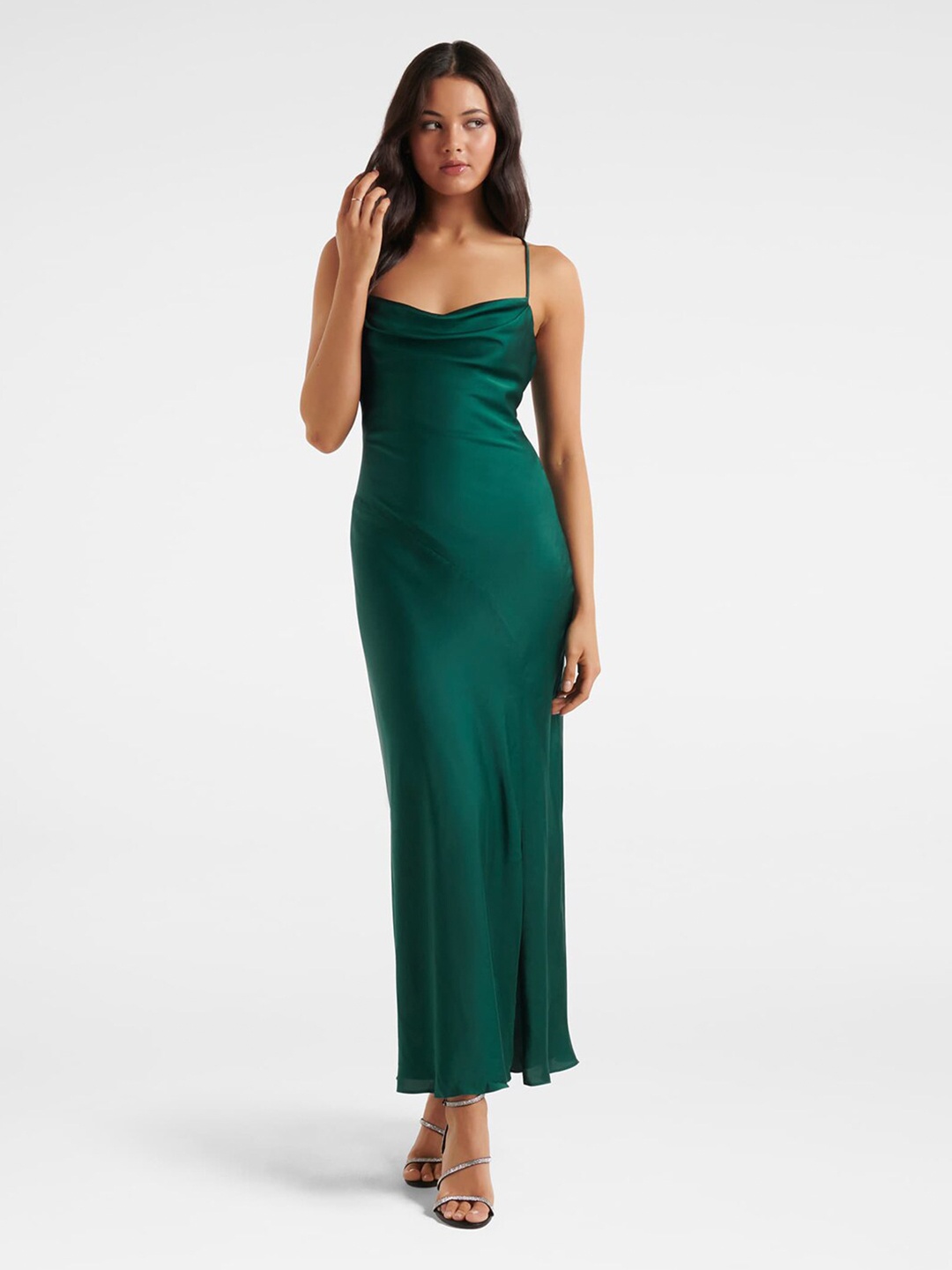 

Forever New Women Green Satin Maxi Dress