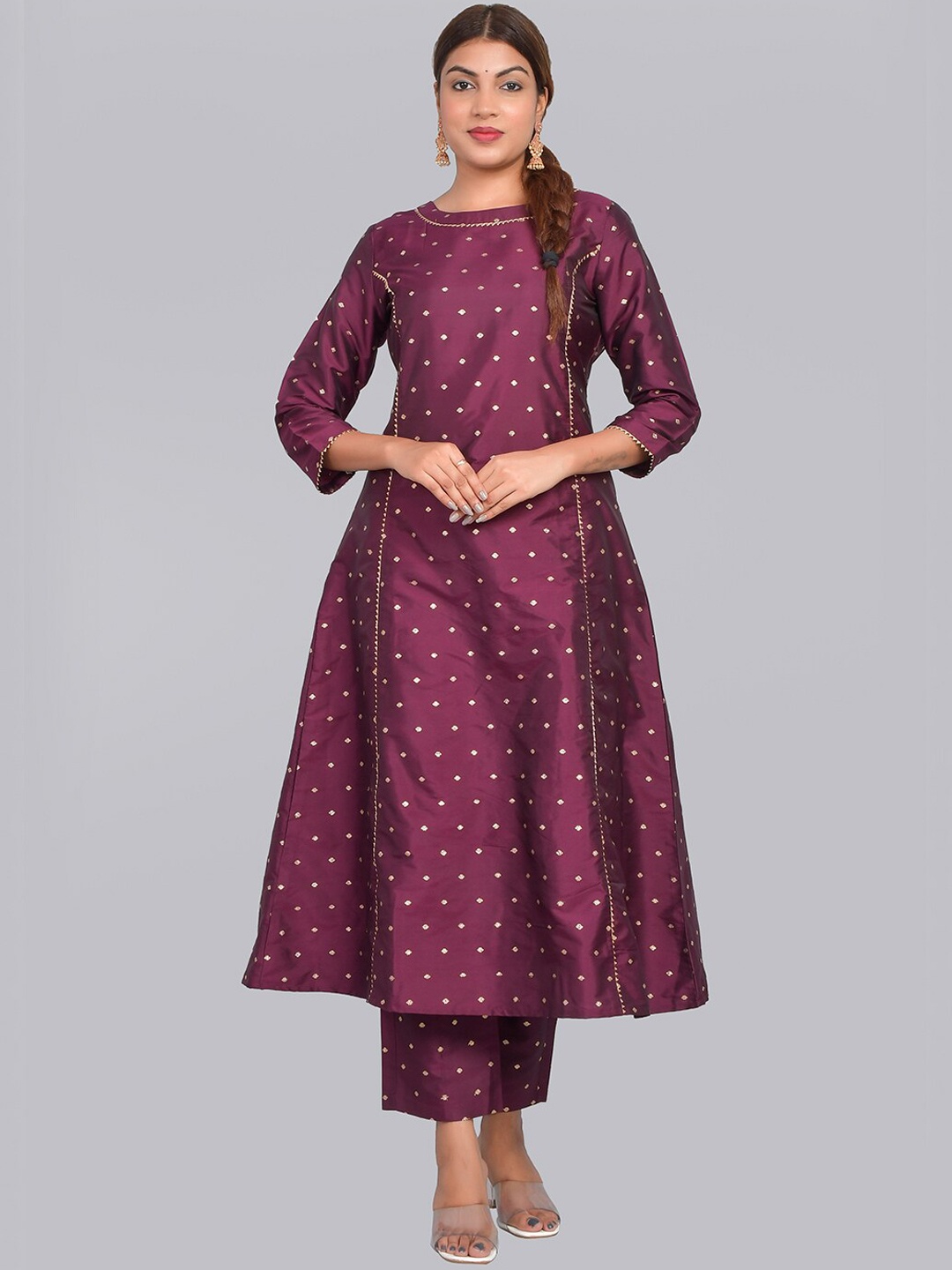 

Riara Women Red Panelled Kurti with Trousers, Maroon