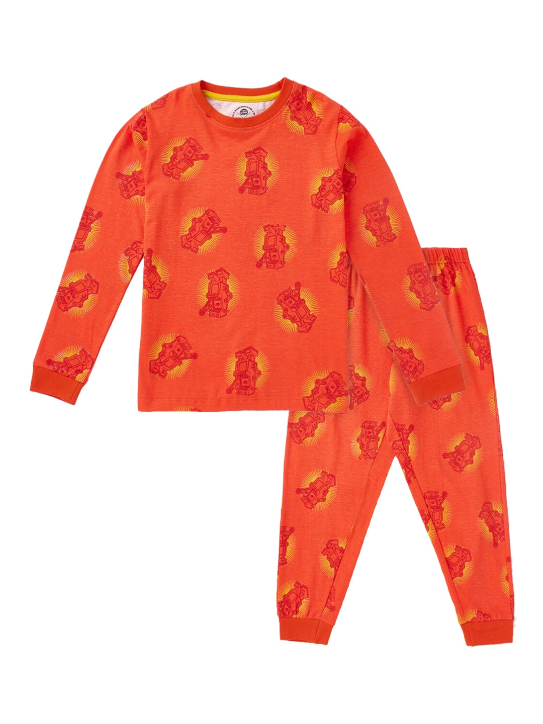 

Cub McPaws Boys Orange & Red Printed Cotton Night suit