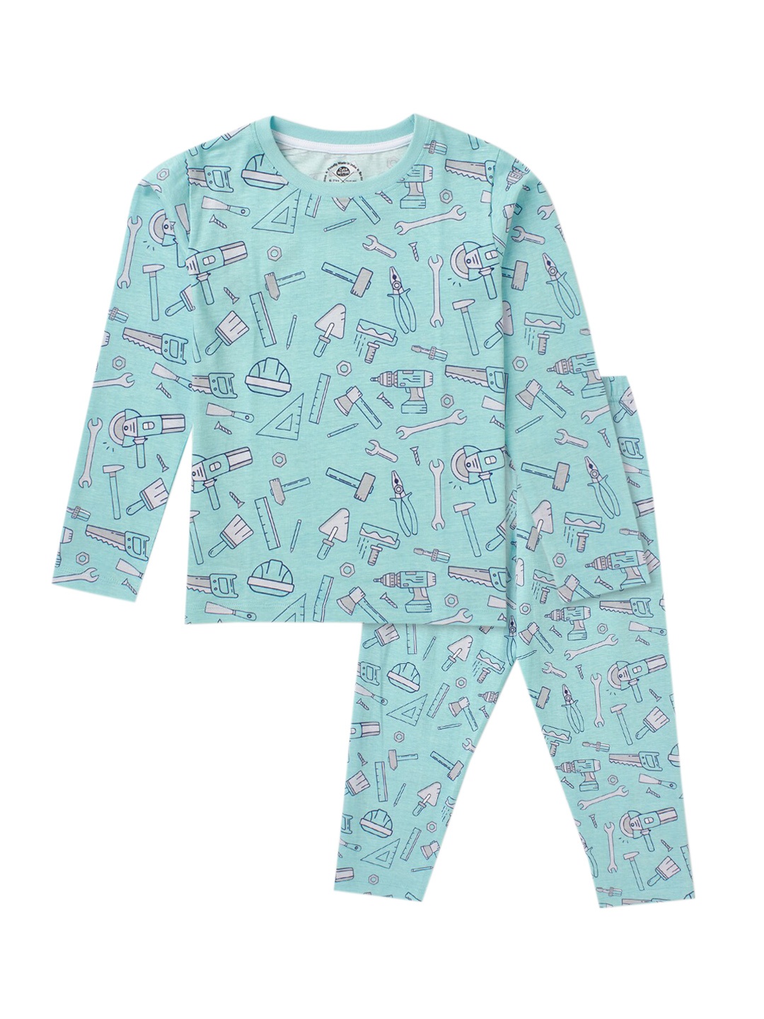 

Cub McPaws Boys Turquoise Blue & Black Printed Cotton Night suit