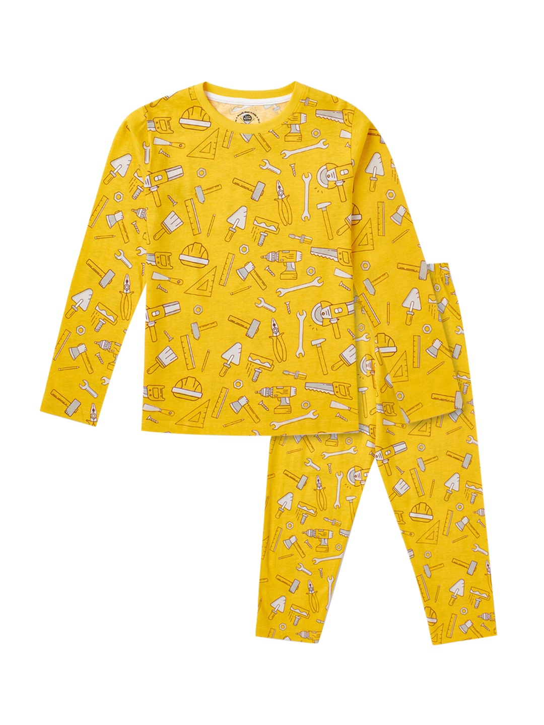 

Cub McPaws Boys Yellow & White Printed Cotton Night suit